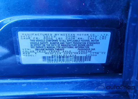2013 Nissan Sentra S z USA, uszkodzony, nr VIN 3N1AB7AP0DL798322